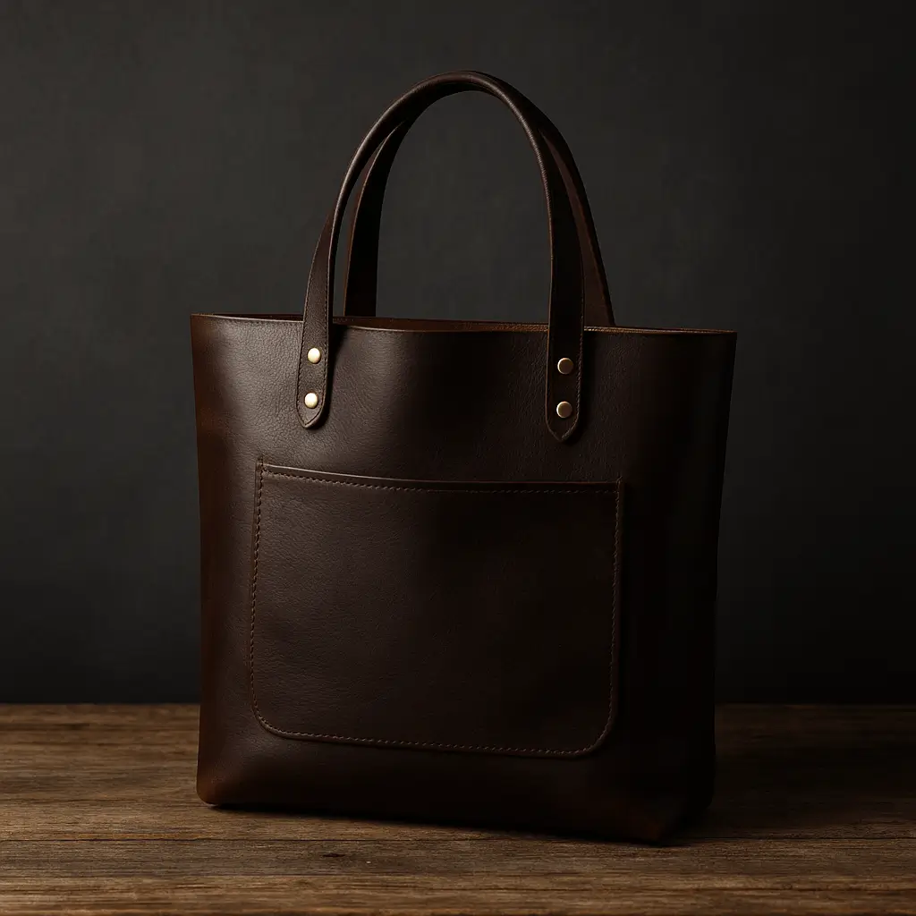 A product photo of Leather Tote Bag from Trailhead Leatherworks in the Espresso colour.