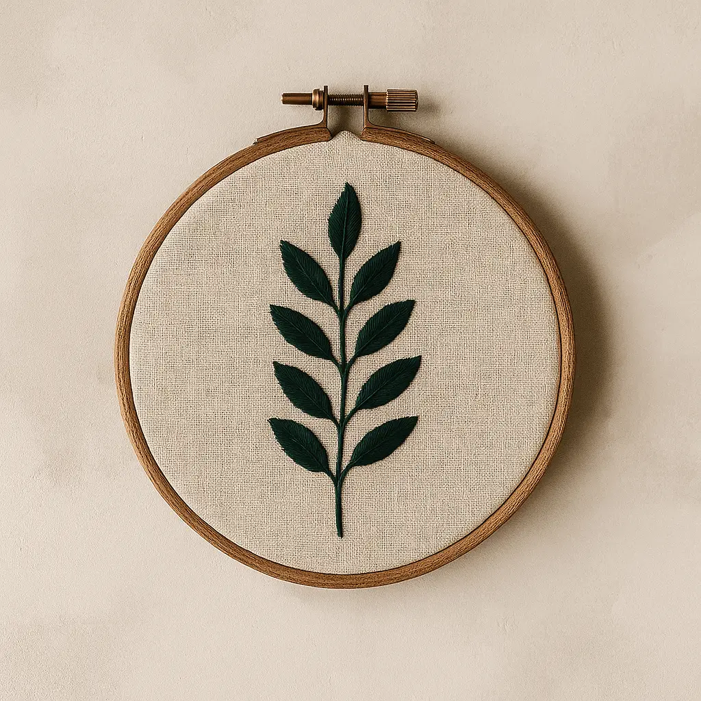 A product photo of Embroidered Hoop Art from Thimble & Thicket featuring the 'Leaf & Branch' motif.