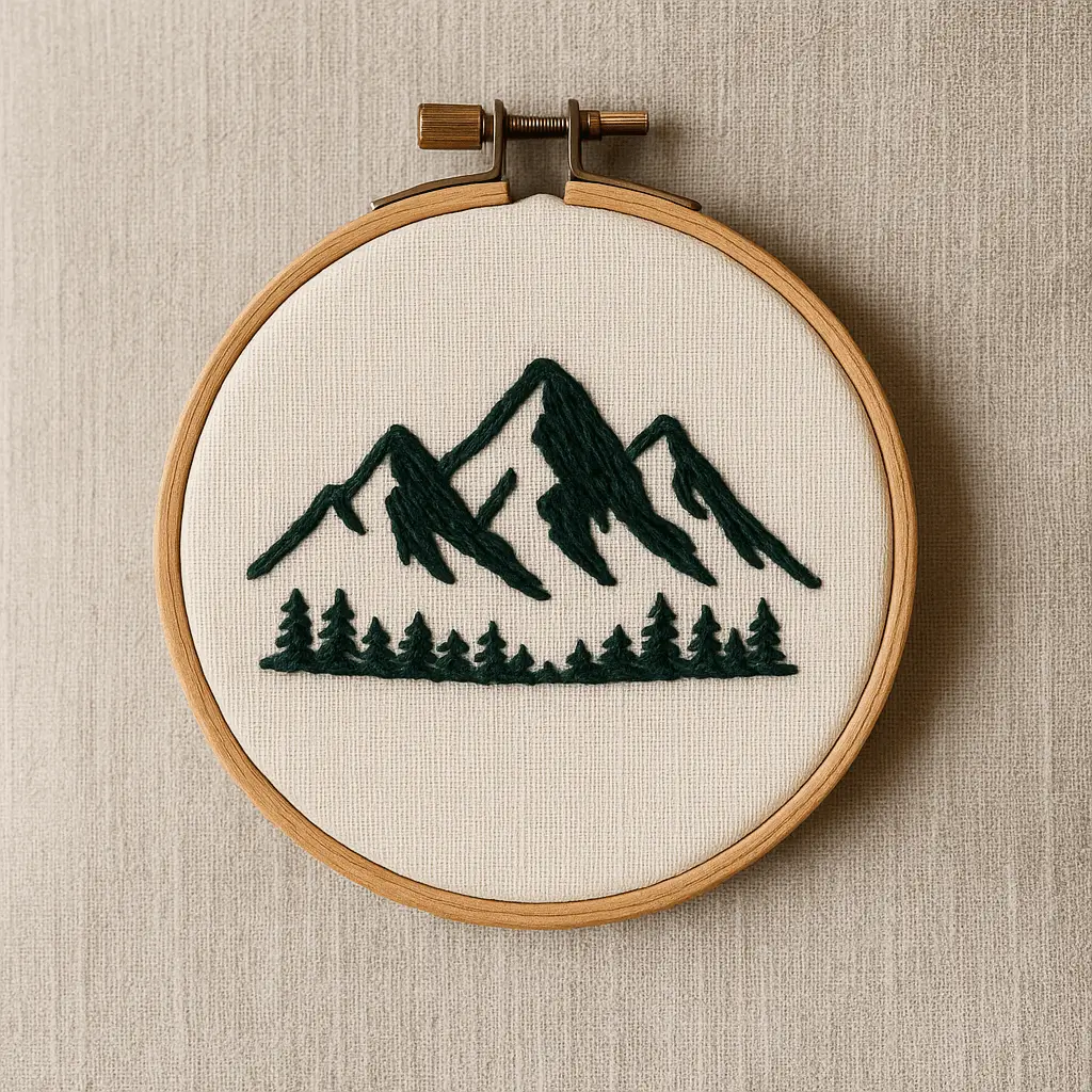 A product photo of Embroidered Hoop Art from Thimble & Thicket featuring the 'Mountain Silhouette' motif.