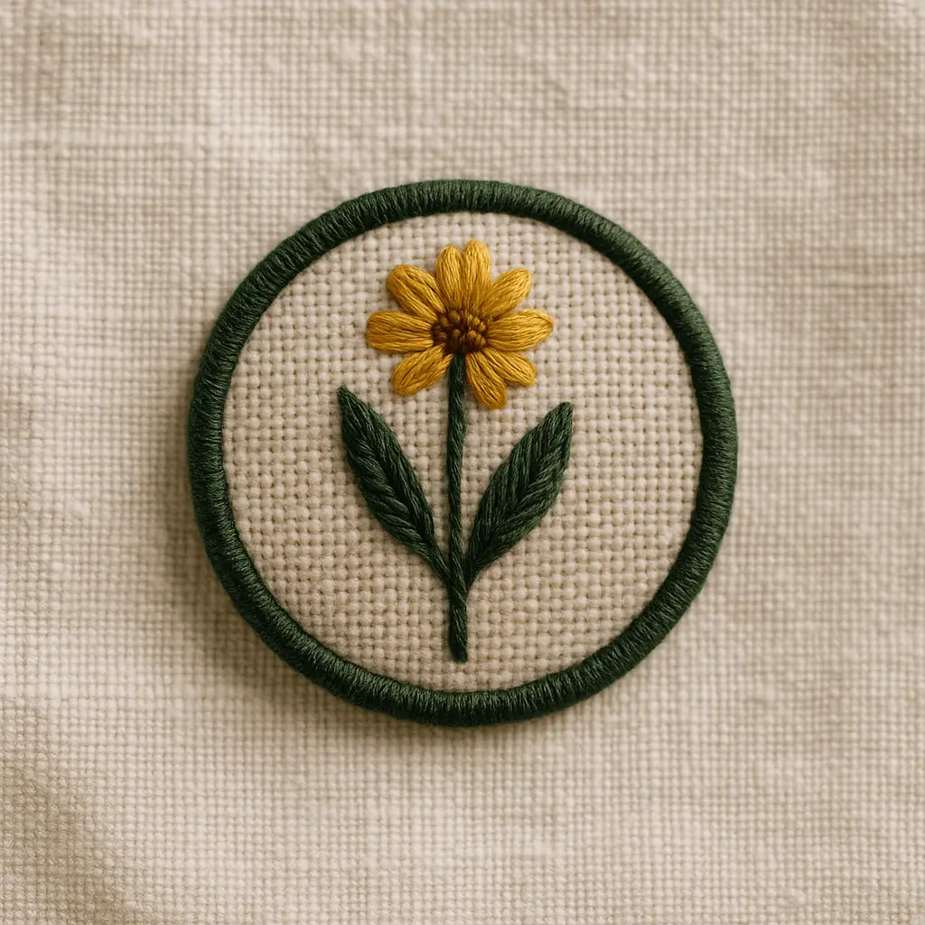 A product photo of Embroidered Patch from Thimble & Thicket featuring the 'Wildflower Emblem' motif.