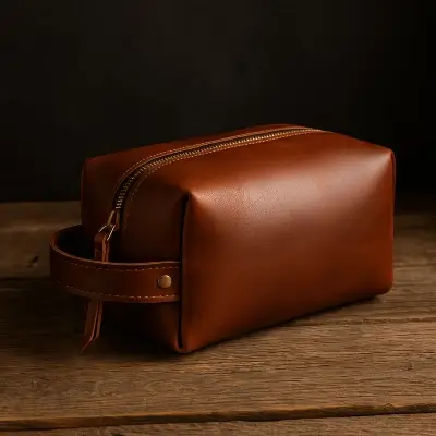 A product photo of Leather Dopp Kit from Trailhead Leatherworks.