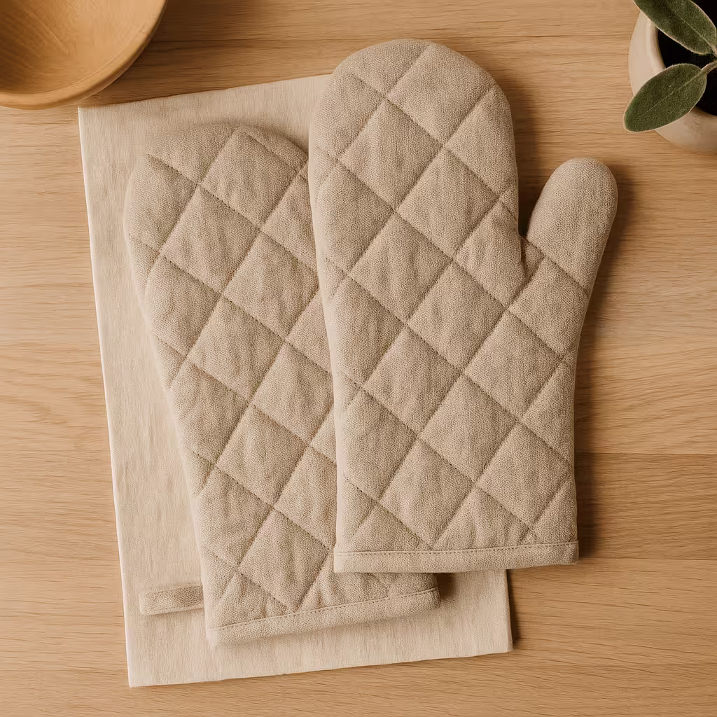 A product photo of Quilted Oven Mitts (Pair) from Hearthcraft Linens in the Natural colour.