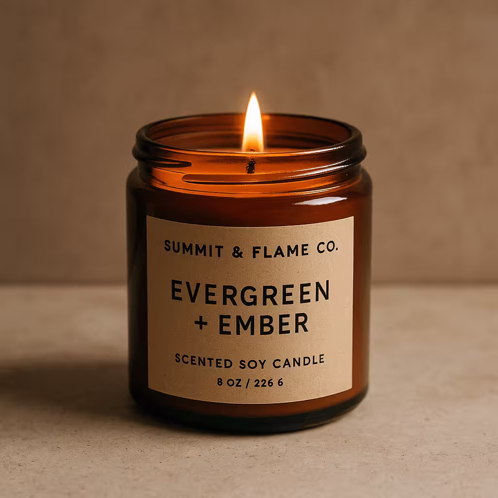 A product photo of Soy Candle (Glass Jar) from Summit & Flame Co. in the 'Evergreen + Ember' scent.