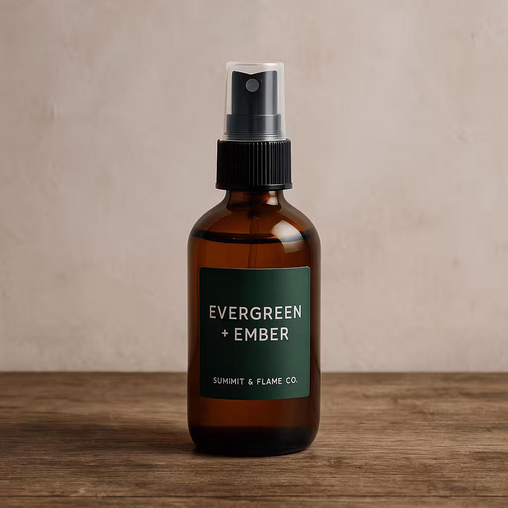 A product photo of Room Spray from Summit & Flame Co. in the 'Evergreen + Ember' scent.