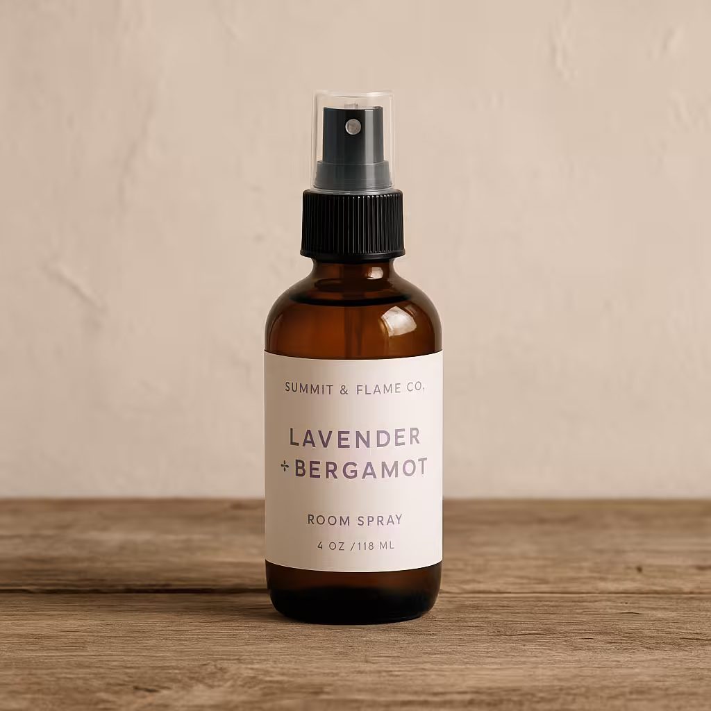 A product photo of Room Spray from Summit & Flame Co. in the 'Lavender + Bergamot' scent.