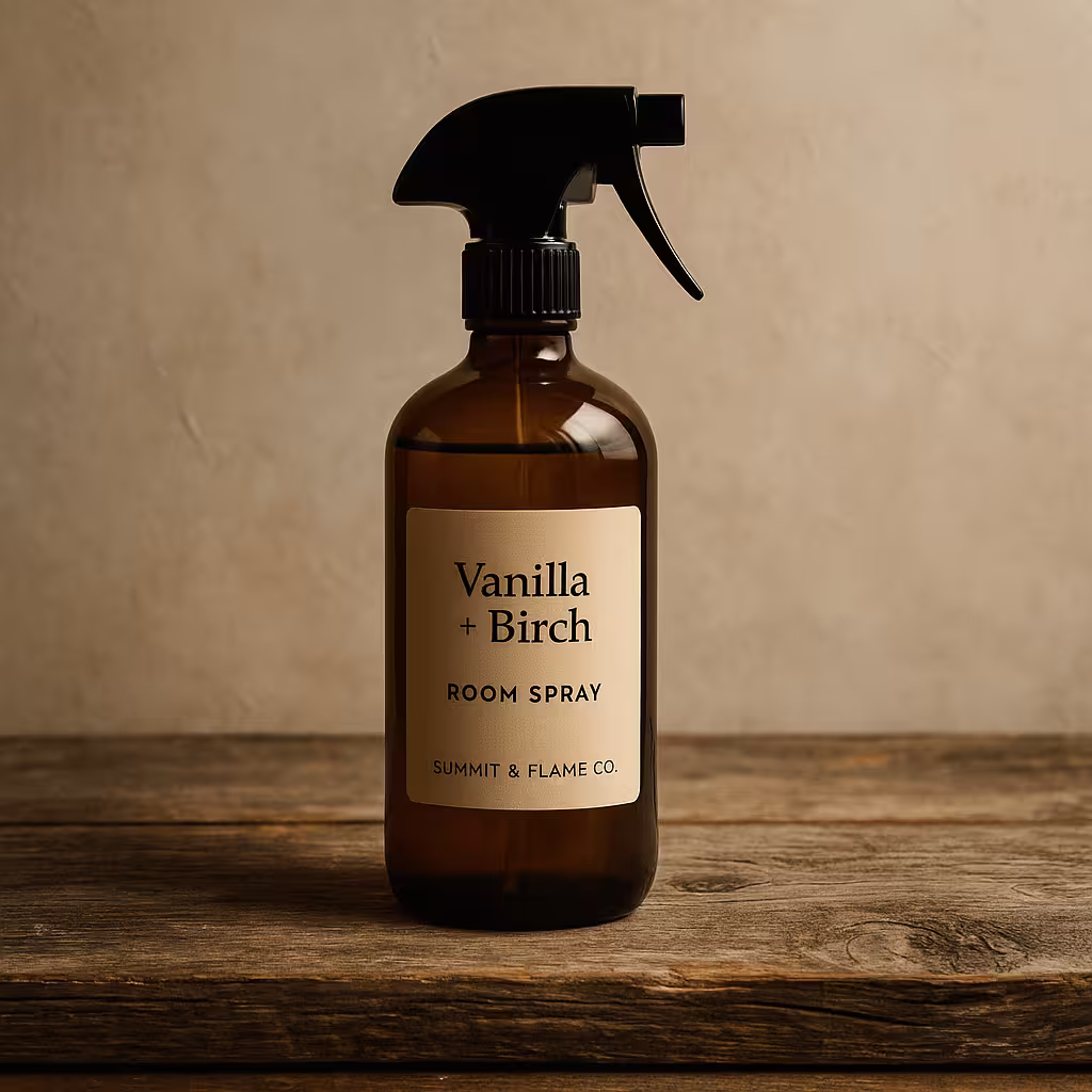 A product photo of Room Spray from Summit & Flame Co. in the 'Vanilla + Birch' scent.
