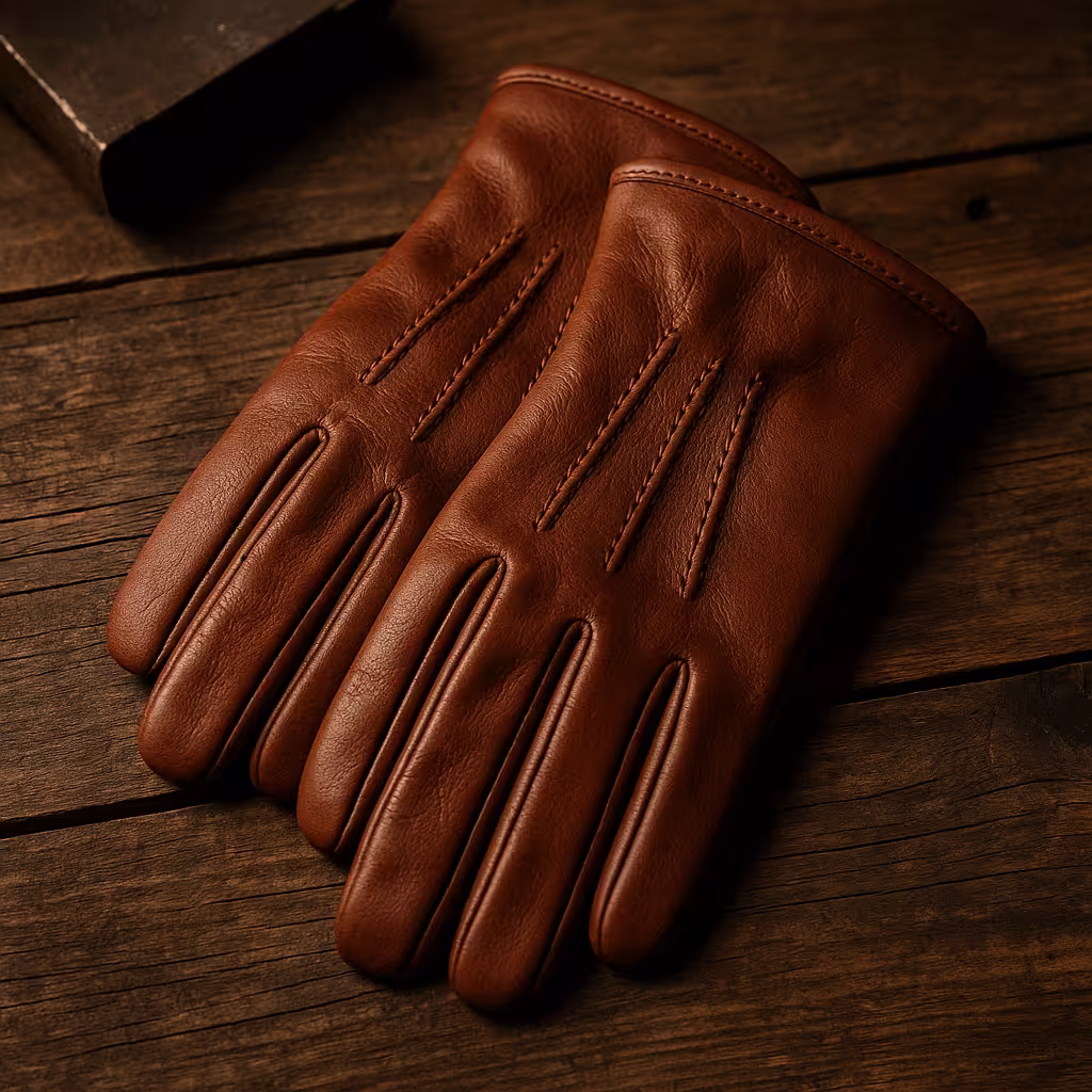 A product photo of Leather Gloves from Trailhead Leatherworks.
