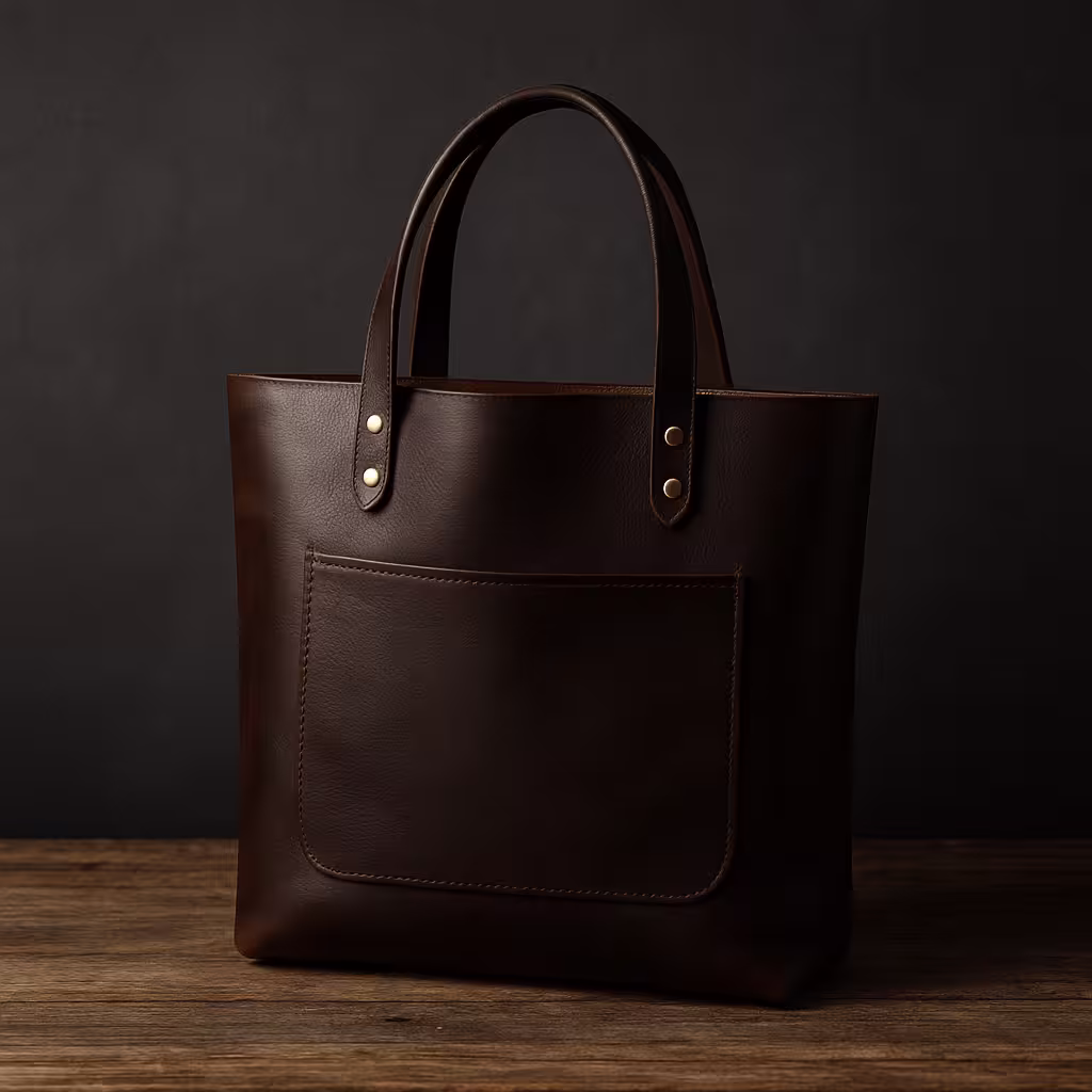 A product photo of Leather Tote Bag from Trailhead Leatherworks in the Espresso colour.