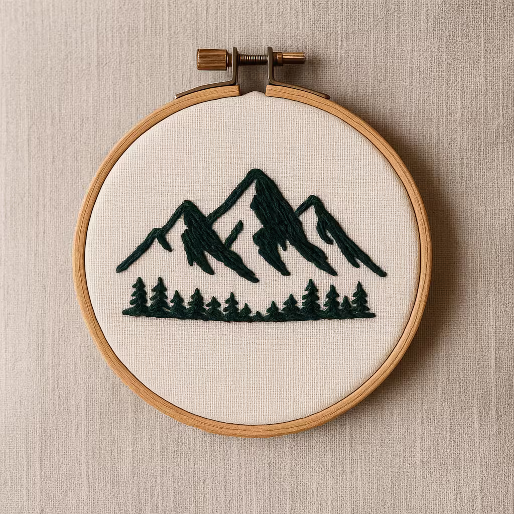 A product photo of Embroidered Hoop Art from Thimble & Thicket featuring the 'Mountain Silhouette' motif.