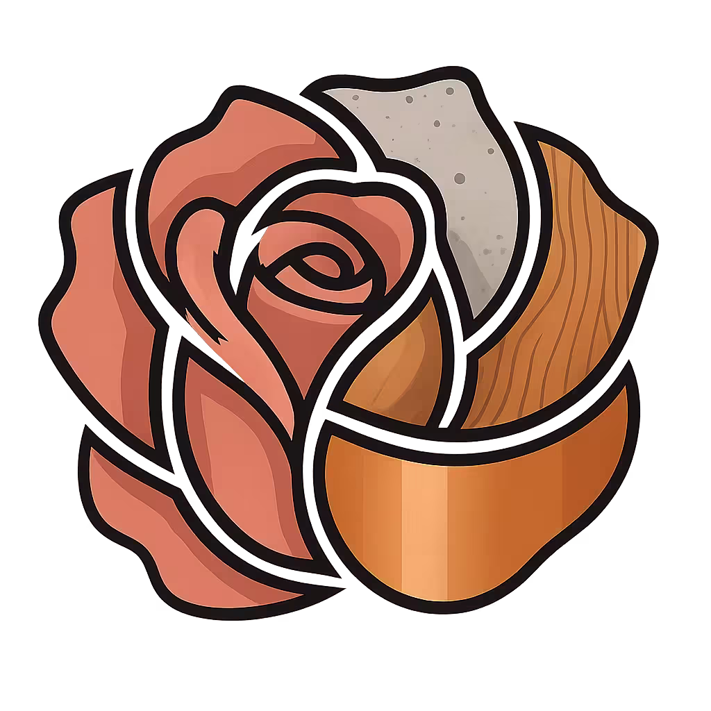 deconstructed rose design logo image with warm and industrial color