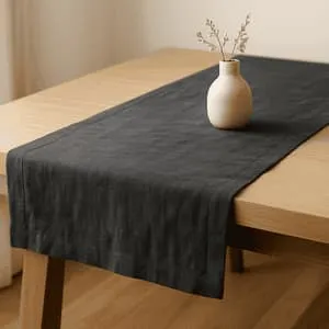 A product photo of Linen Table Runner from Hearthcraft Linens in the Charcoal colour.