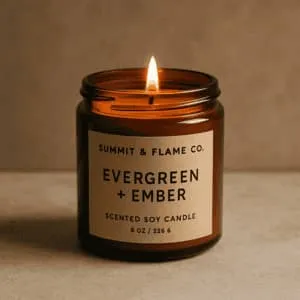 A product photo of Soy Candle (Glass Jar) from Summit & Flame Co. in the 'Evergreen + Ember' scent.