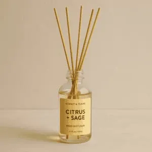 A product photo of Reed Diffuser from Summit & Flame Co. in the 'Citrus + Sage' scent.