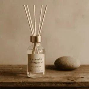 A product photo of Reed Diffuser from Summit & Flame Co. in the 'Lavender + Bergamot' scent.