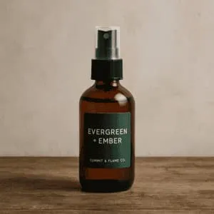 A product photo of Room Spray from Summit & Flame Co. in the 'Evergreen + Ember' scent.