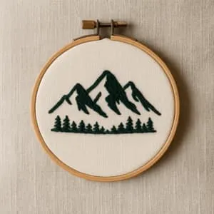 A product photo of Embroidered Hoop Art from Thimble & Thicket featuring the 'Mountain Silhouette' motif.