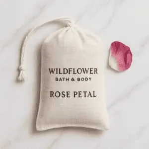 A product photo of Botanical Sachet from Wildflower Bath & Body in the 'Rose Petal' scent.