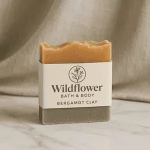 A product photo of Handcrafted Soap Bar from Wildflower Bath & Body in the 'Bergamot Clay' scent.