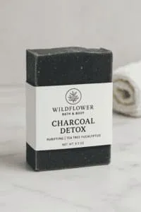 A product photo of Handcrafted Soap Bar from Wildflower Bath & Body in the 'Charcoal Detox' scent.